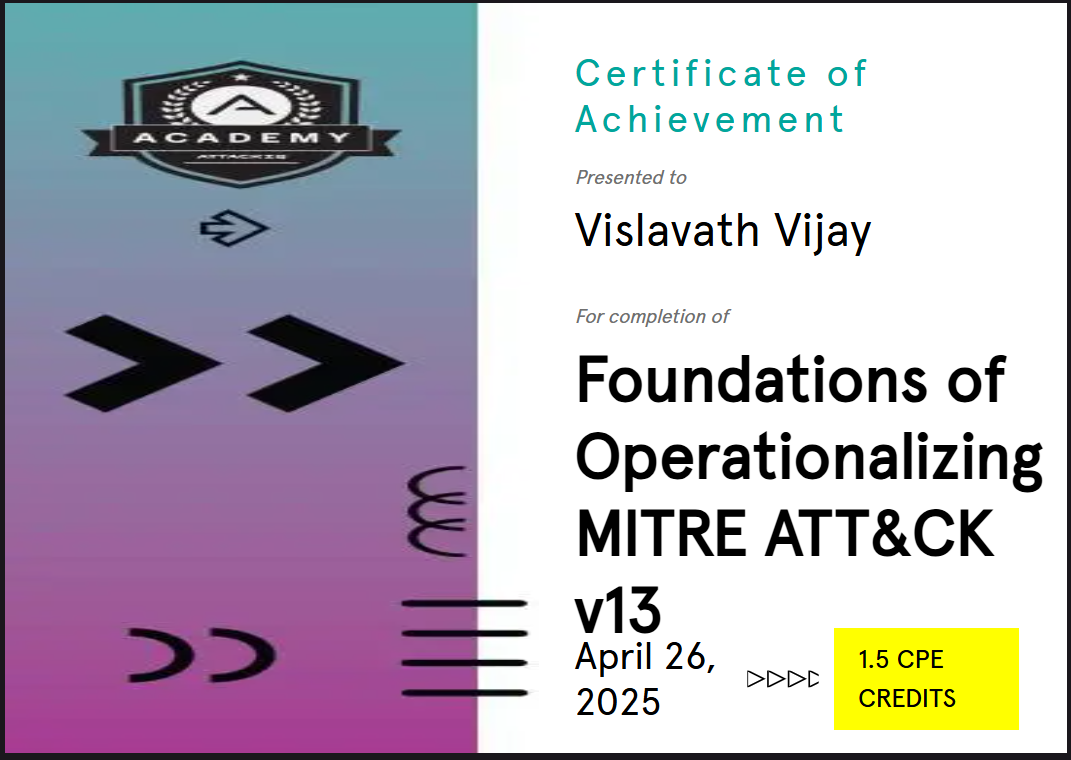 Foundations of Operationalizing MITRE ATT&CK v13 Certificate