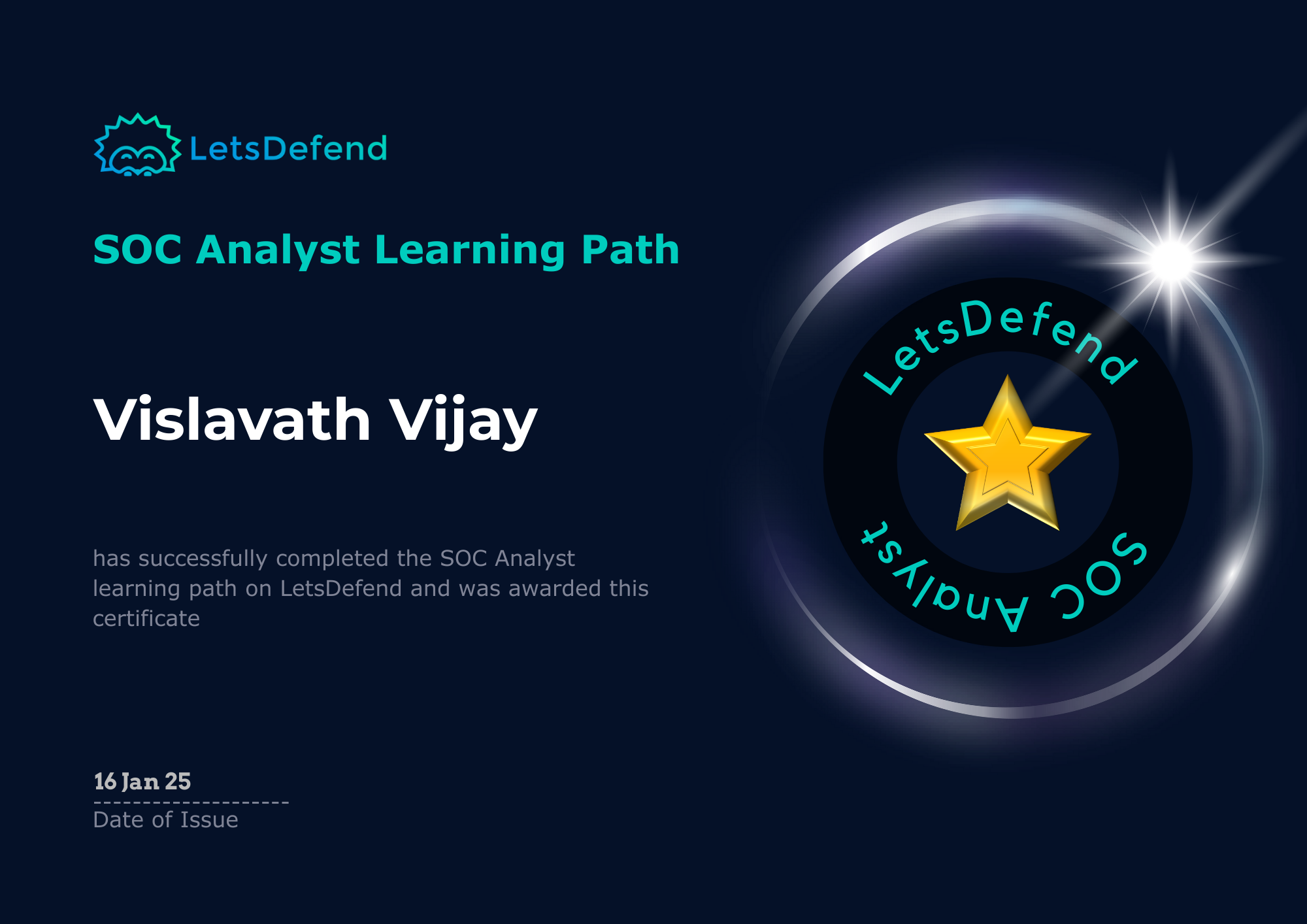 LetsDefend Certificate